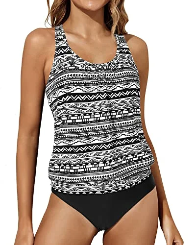 One - piece women swimwear with cut - outs for a stylish and modern appealLoose Fit Modest Swimwear Bathing Suits High Waisted Bottom-Black Tribal