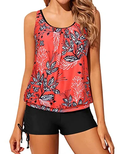 Convertible women swimwear that can be worn in multiple styles for versatilityWomens Swimsuits Side Ties Blouson Tankini Swimsuits-Red Floral