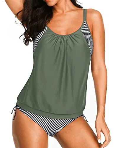 Maternity women swimwear for expecting mothers to enjoy the water comfortablyWomen's Double Up Swimwear 2 Piece Blouson Tankini-Army Green