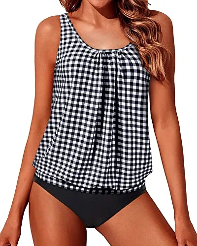 Maternity women swimwear for expecting mothers to enjoy the water comfortablyPush Up Bra Cups Tankini Bathing Suits For Women-Black And White Checkered