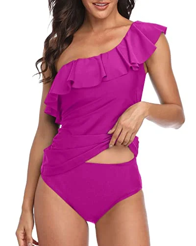 Convertible women swimwear that can be worn in multiple styles for versatilityOne Shoulder Tankini Tummy Control Bathing Suits For Women-Hot Pink