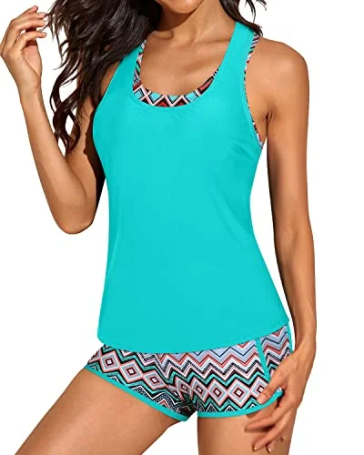 Sports women swimwear for high - intensity water activities like swimming lapsFlattering Racerback 3 Piece Tankini Swimsuits For Women-Green Tribal