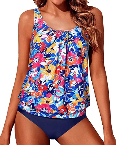 Maternity women swimwear for expecting mothers to enjoy the water comfortablyModest Bathing Suits Loose Fit Swimwear Women's Tankini Swimsuits-Colorful Flower