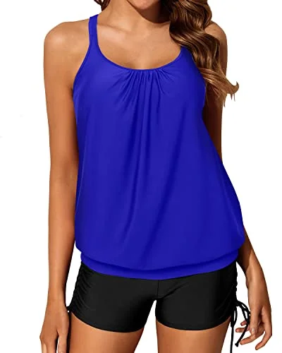 Maternity women swimwear for expecting mothers to enjoy the water comfortablyLoose Fit Push Up Padded Bra Tankini Swimsuits Criss Cross Back-Royal Blue And Black