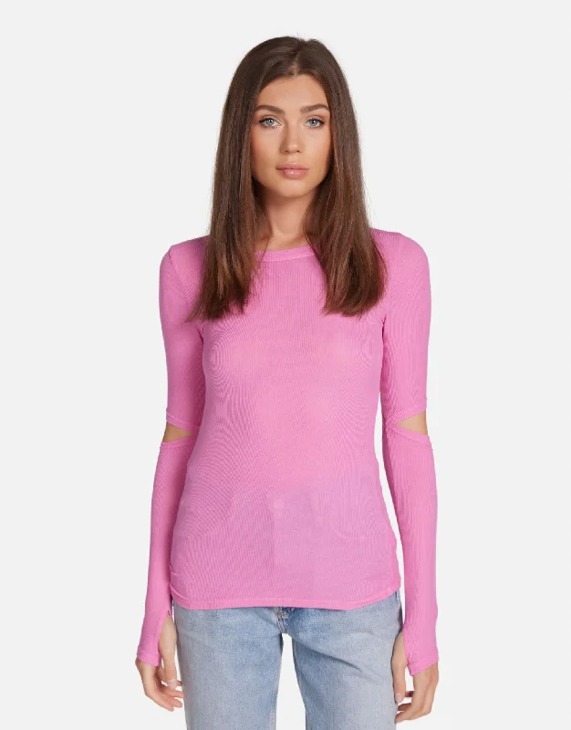 Ruffled Cuff Women Long Sleeve Top with a Feminine TouchSolomon Party Pink