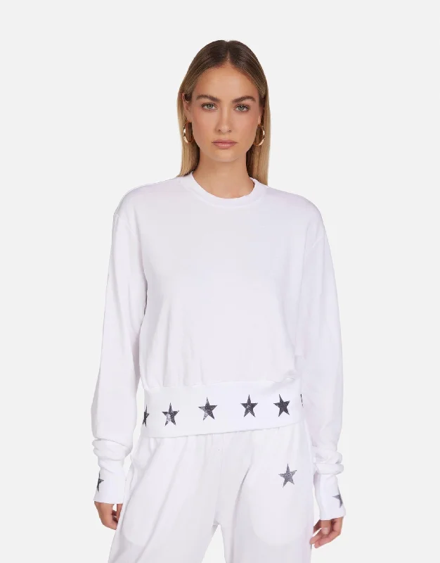 Metallic Accent Women Long Sleeve Top for a Glamorous LookKamon Star Print