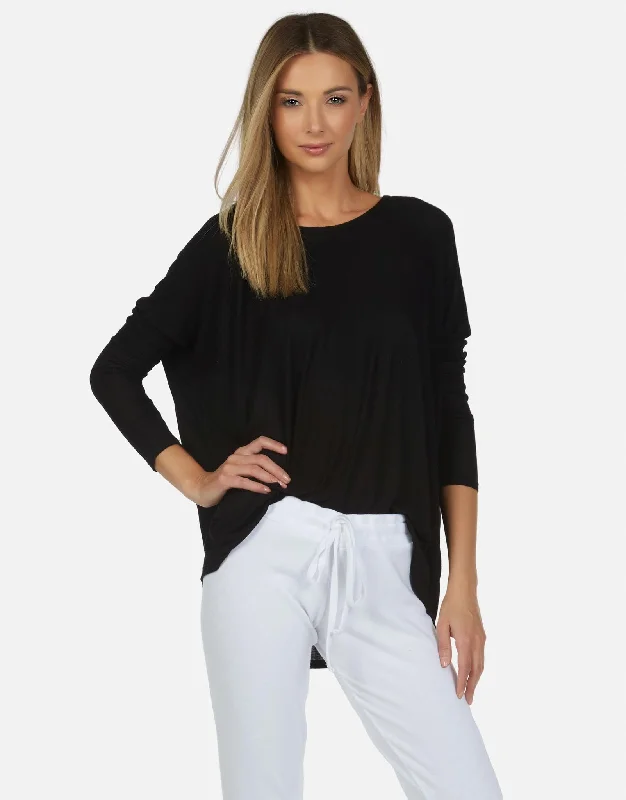 Metallic Accent Women Long Sleeve Top for a Glamorous LookHunter Core Draped Tee Black