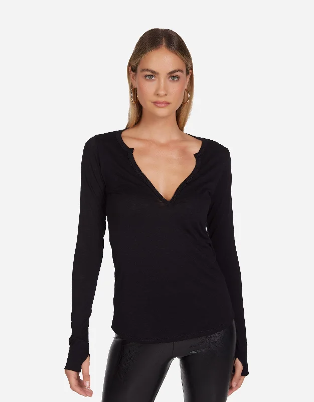 Metallic Accent Women Long Sleeve Top for a Glamorous LookTahoe Black