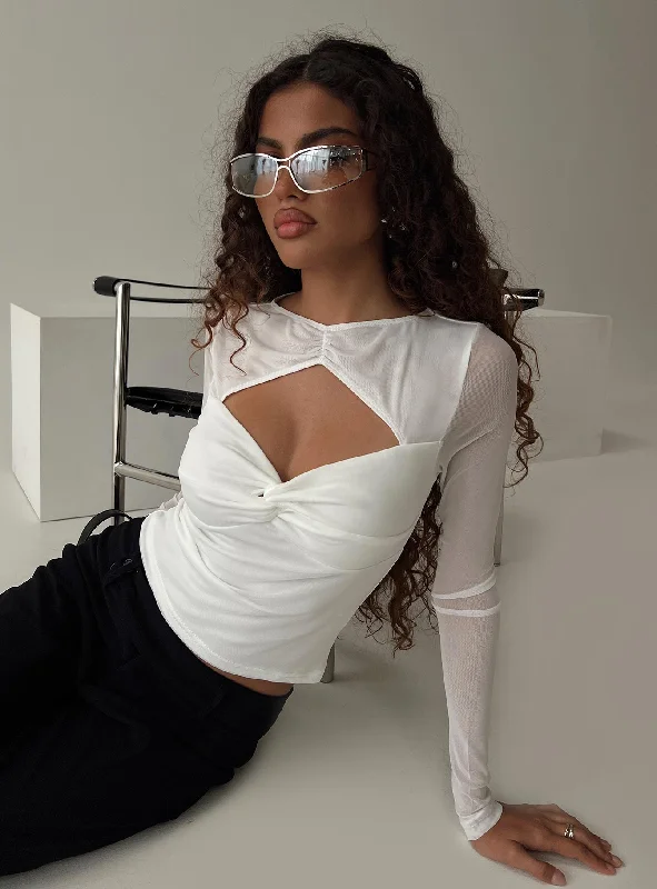 Cropped Women Long Sleeve Top to Pair with High - Waisted BottomsVespire Mesh Long Sleeve Top White