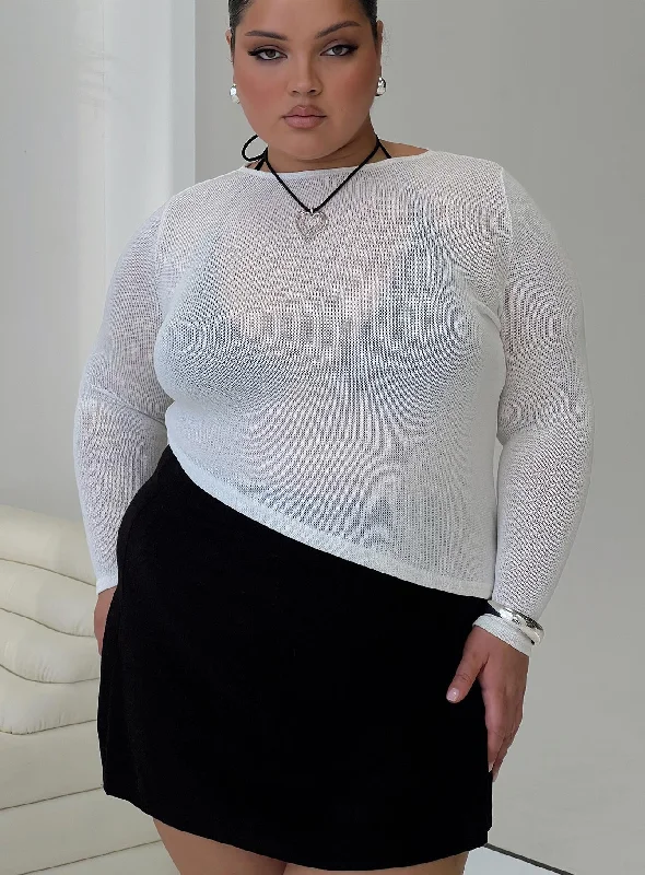 Lace - Trimmed Women Long Sleeve Top for an Elegant LookPratt Long Sleeve Top White Curve