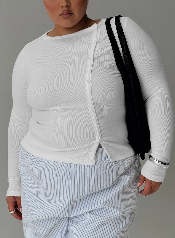 Lightweight Women Long Sleeve Top for Spring and AutumnPassoni Long Sleeve Top White Curve