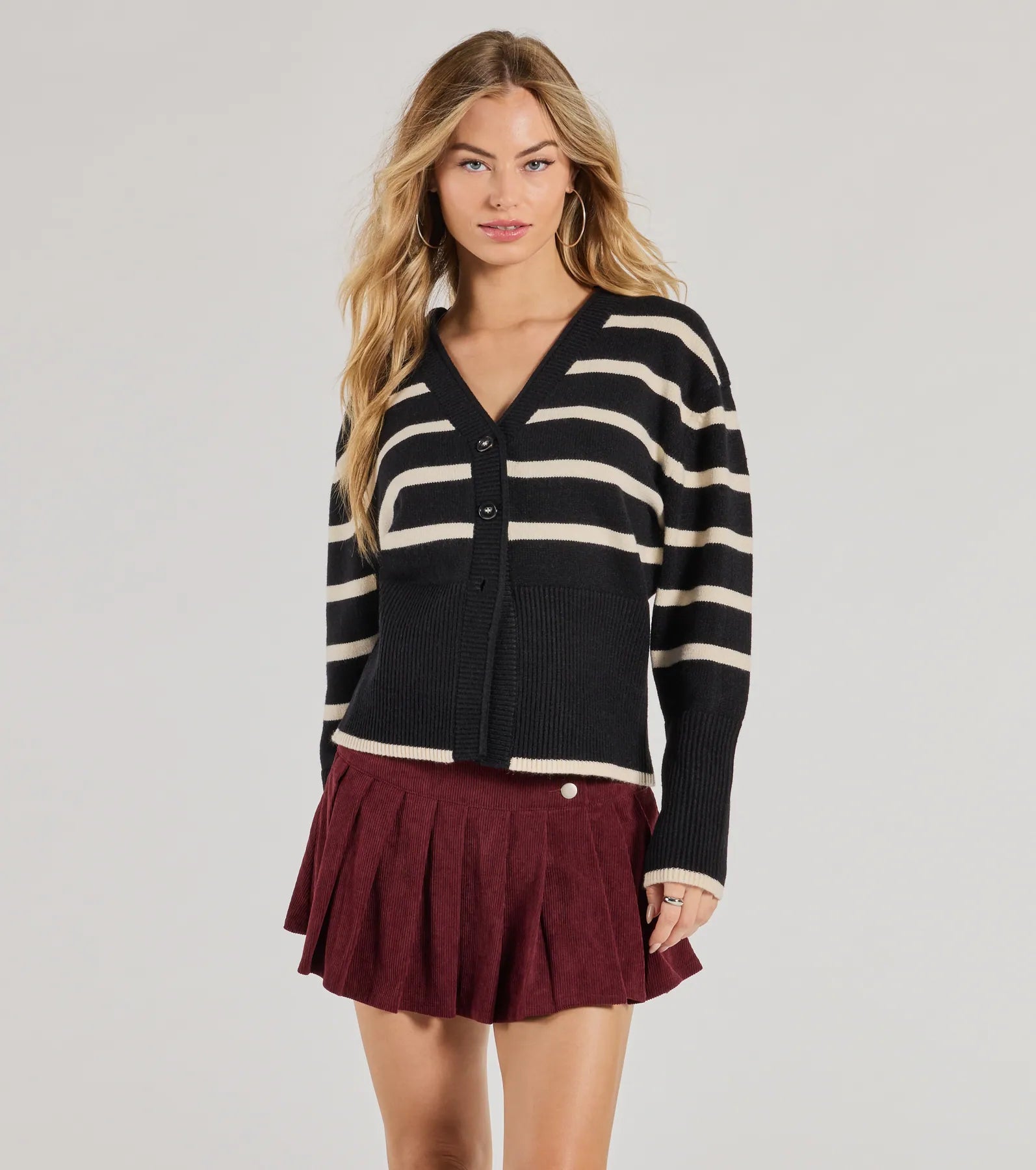 Cable - Knit Women Long Sleeve Top with a Cozy TextureClassic And Cozy Striped Knit Oversized Cardigan