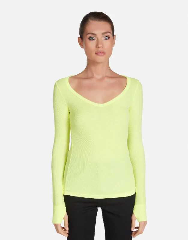 Ruffled Cuff Women Long Sleeve Top with a Feminine TouchOtis Neon Citrus