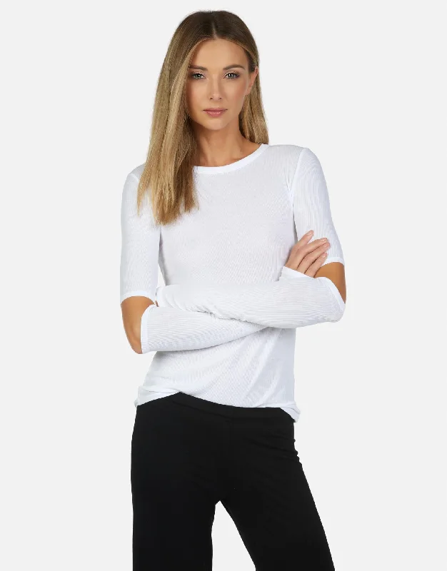 Lightweight Women Long Sleeve Top for Spring and AutumnSolomon Core Fitted Tee White