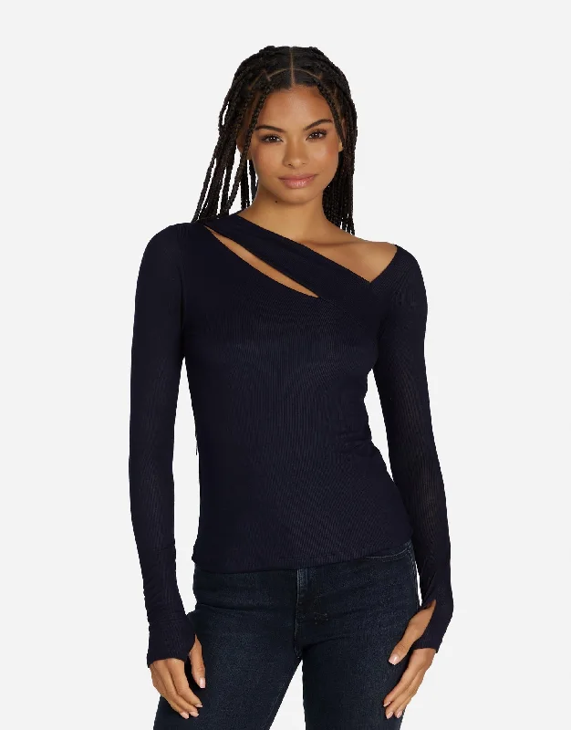 Ribbed Women Long Sleeve Top with a Textured AppealOsian Dark Navy