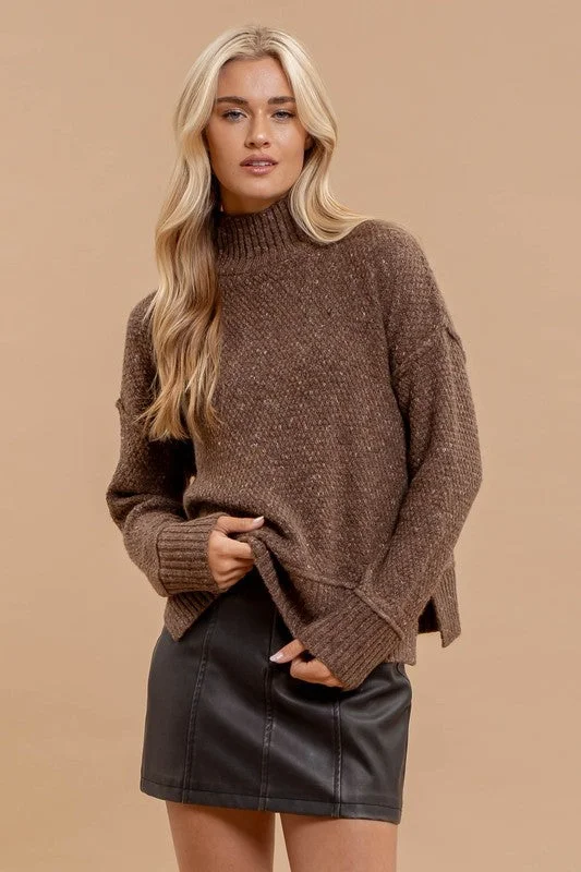 Button - Down Women Long Sleeve Top for a Classic StyleZENDAYA WOOL BLEND TURTLENECK LONG SLEEVE SWEATER