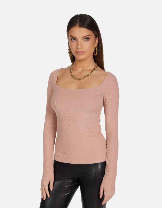 Ribbed Women Long Sleeve Top with a Textured AppealKaleb Mauve