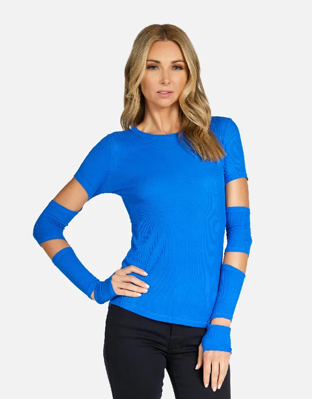 Ruffled Cuff Women Long Sleeve Top with a Feminine TouchGranger Cobalt