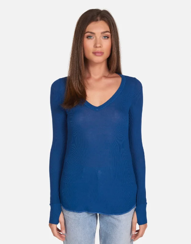 Organic Cotton Women Long Sleeve Top for Eco - Friendly ComfortOtis Mykonos Blue