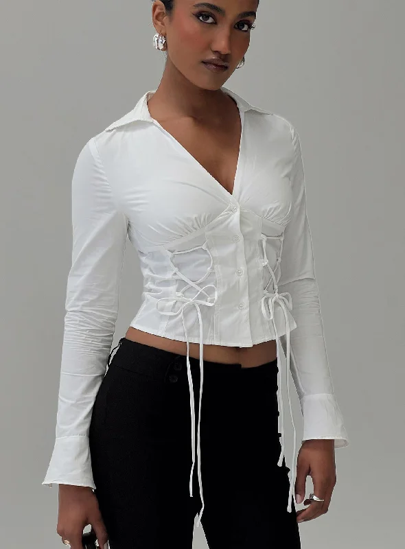 Button - Down Women Long Sleeve Top for a Classic StyleTied To You Long Sleeve Top White