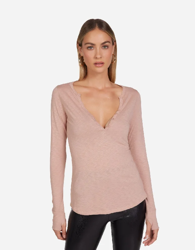 Lace - Trimmed Women Long Sleeve Top for an Elegant LookTahoe Mauve