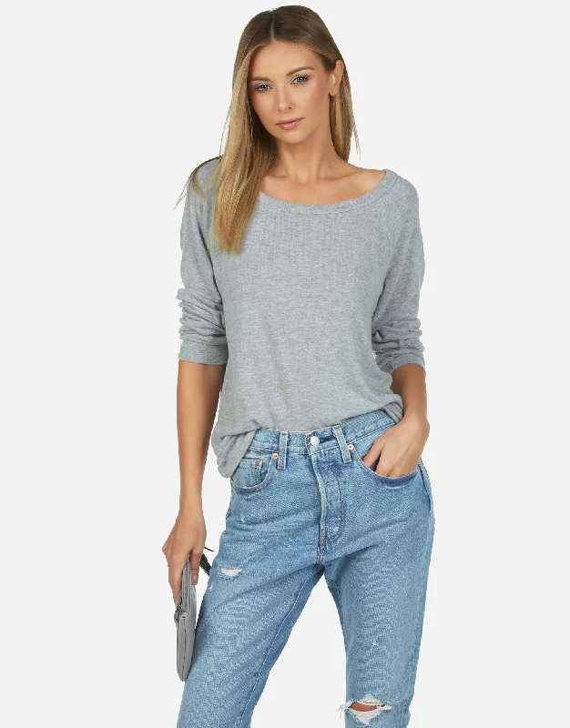 Cropped Women Long Sleeve Top to Pair with High - Waisted BottomsKenny Core Pullover Heather Grey