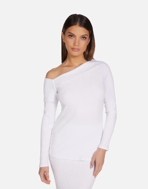 Metallic Accent Women Long Sleeve Top for a Glamorous LookMaples White