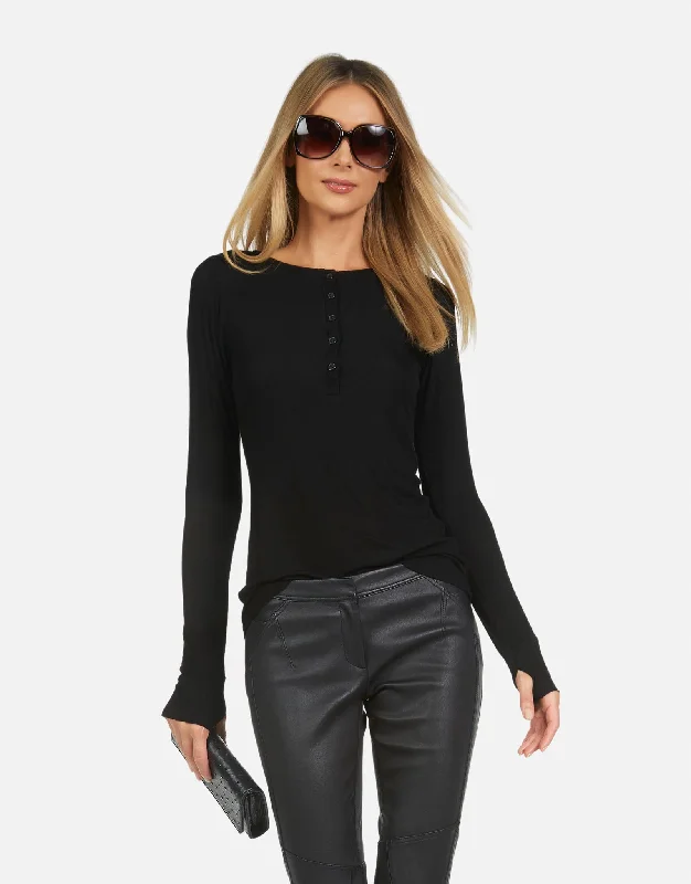 Pocket - Equipped Women Long Sleeve Top for Added FunctionalityVance Core Henley Black