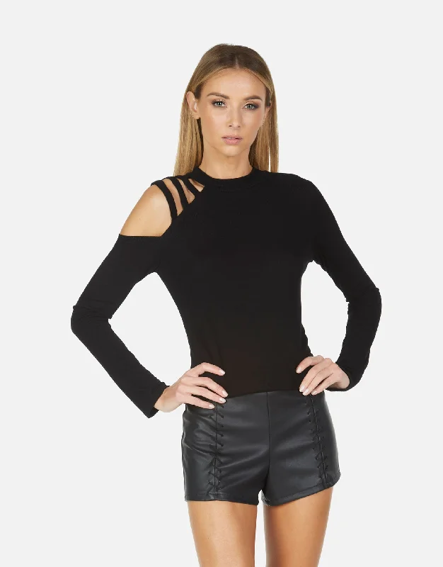 Metallic Accent Women Long Sleeve Top for a Glamorous LookGranata Cutout Top