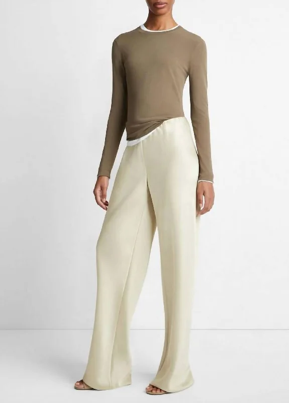 High Waist Satin Bias Pant In Haystack