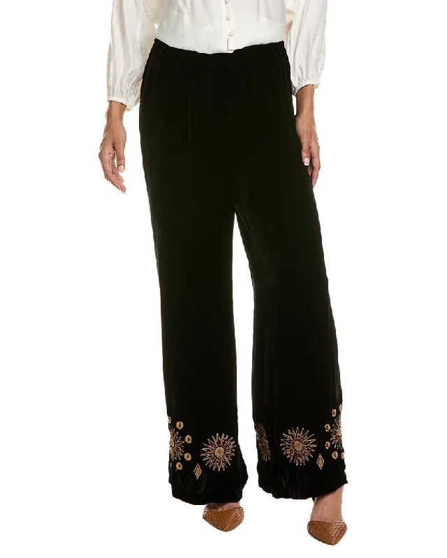 Johnny Was Heidi Velvet Silk-Blend Wide Leg Pant