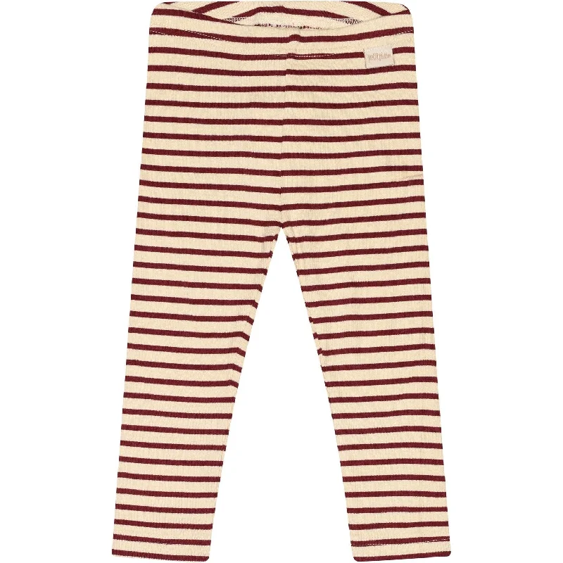 Petit Piao Dark Cherry/Dark Off White Leggings Modal Striped