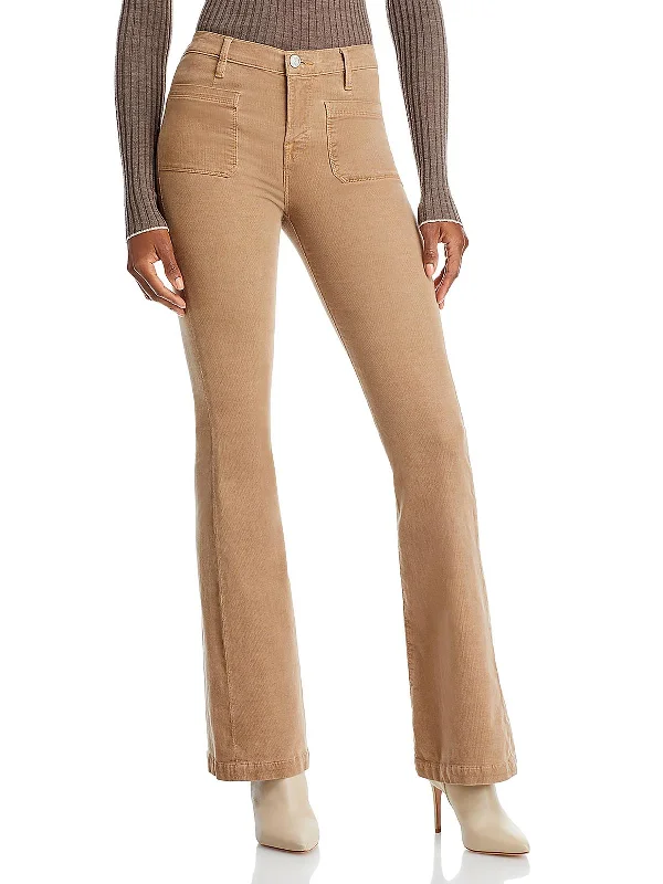 Womens Mid Rise Knit Flared Pants