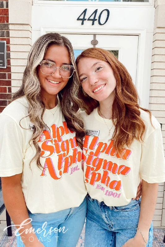 Crop Top Women T Shirt to Pair with High - Waisted BottomsAlpha Sigma Alpha Light Yellow Recruitment Tee