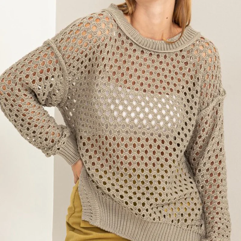 Sequin - Embellished Women Sweater for Special OccasionsAlways And Forever Open Stitch Sweater Sage