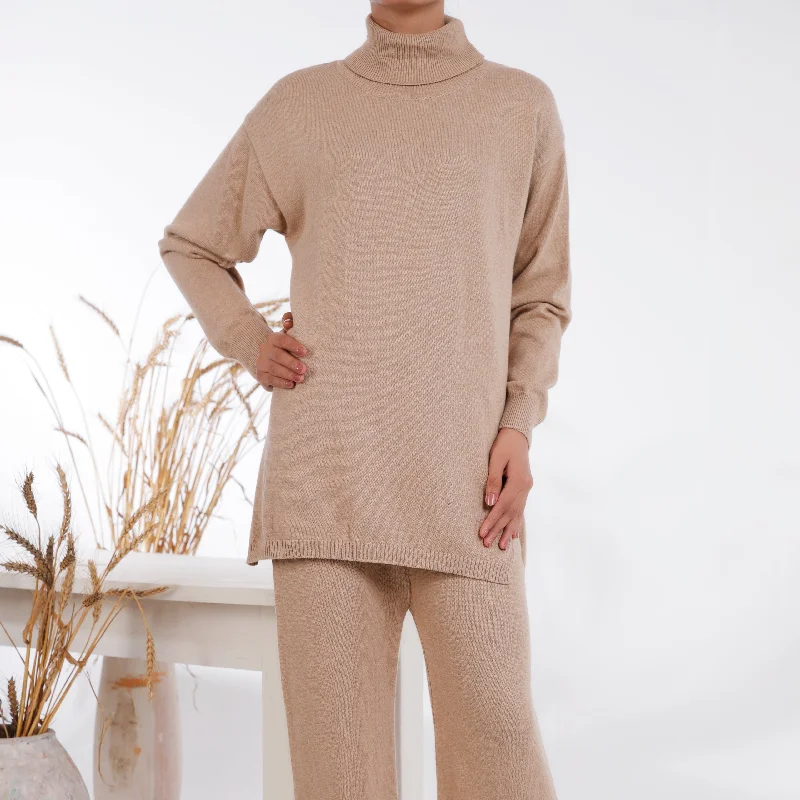 Open - Front Women Sweater for Easy LayeringBeige Sweaters Cord Set PW4856