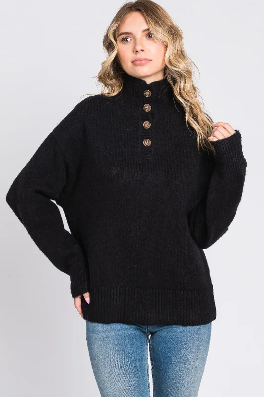 Lightweight Women Sweater for Spring and FallBlack Button Front Sweater