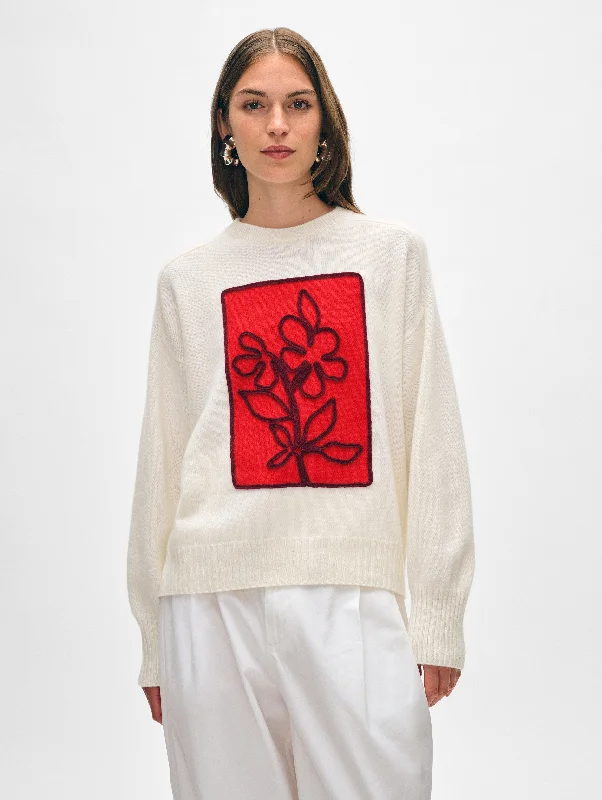 Mock - Neck Women Sweater for a Modern TwistCashmere Floral Appliqué Crewneck