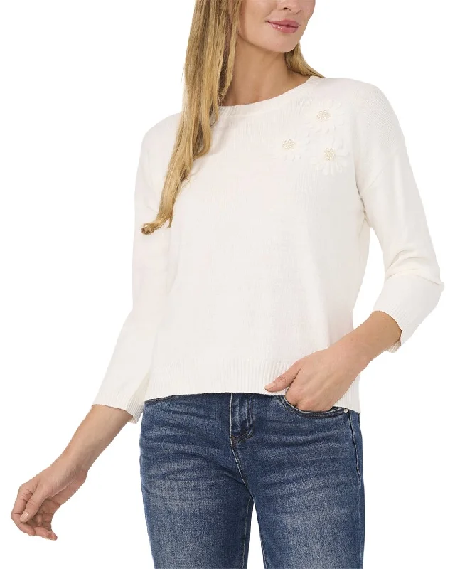 Button - Down Women Sweater for a Versatile LookCece Floral Embroidery Pearl Sweater