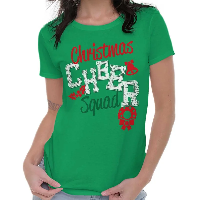 Graphic Print Women T Shirt for a Trendy StatementCheer Squad Christmas Ladies T Shirt