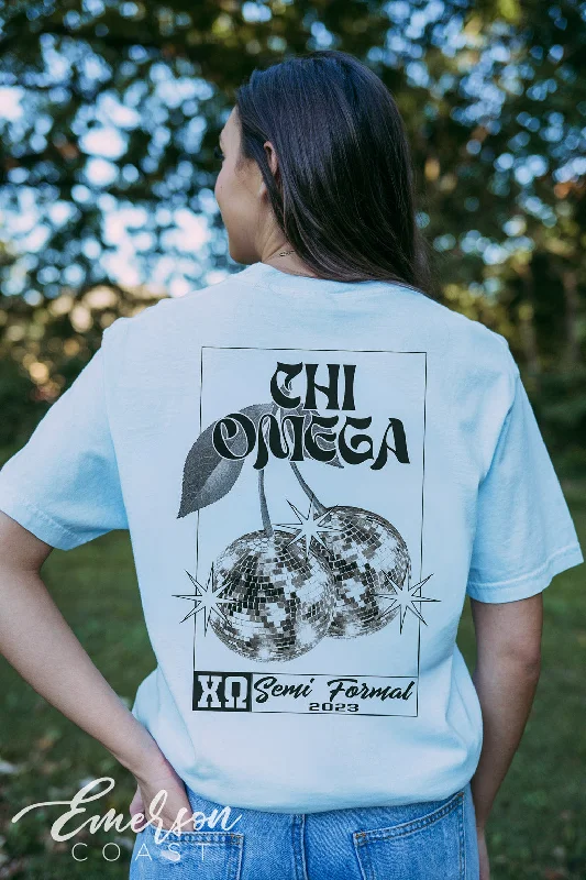 Pocketed Women T Shirt for Added FunctionalityChi Omega Disco Semi Formal Tee