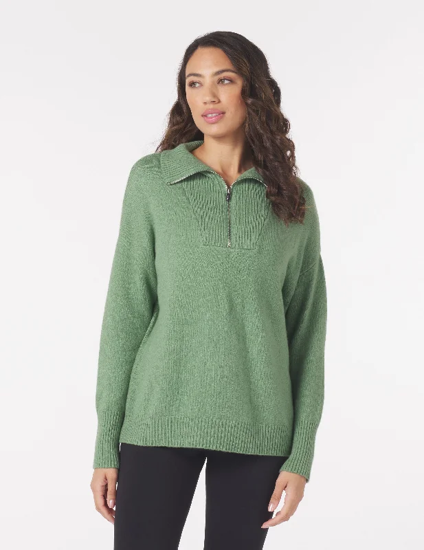 Floral Print Women Sweater for a Feminine AppealElevated 1/4 Zip: Sage