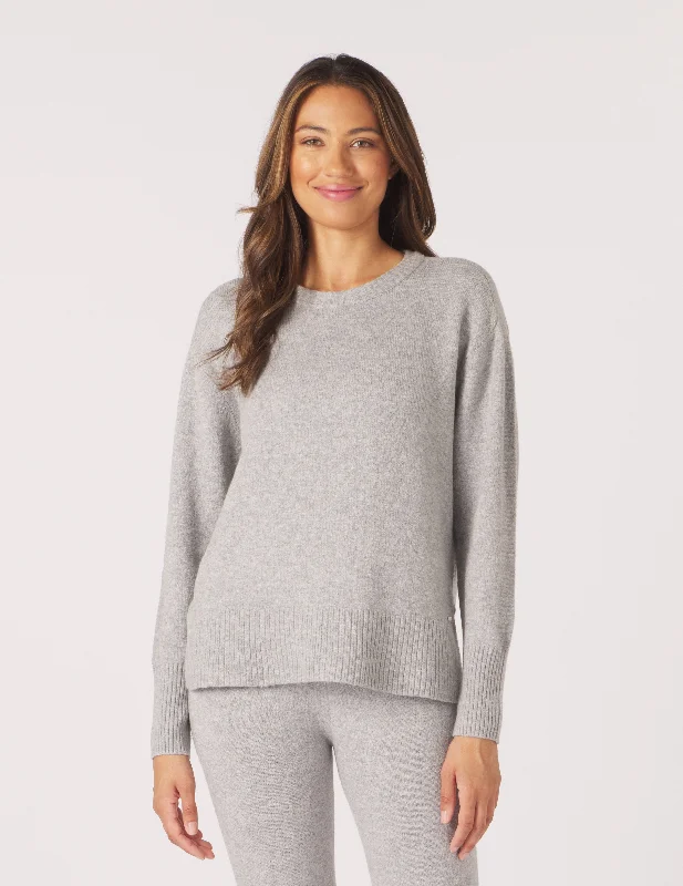 Long - Sleeve Women Sweater with Ribbed CuffsElevated Knit Crew: Ash Grey