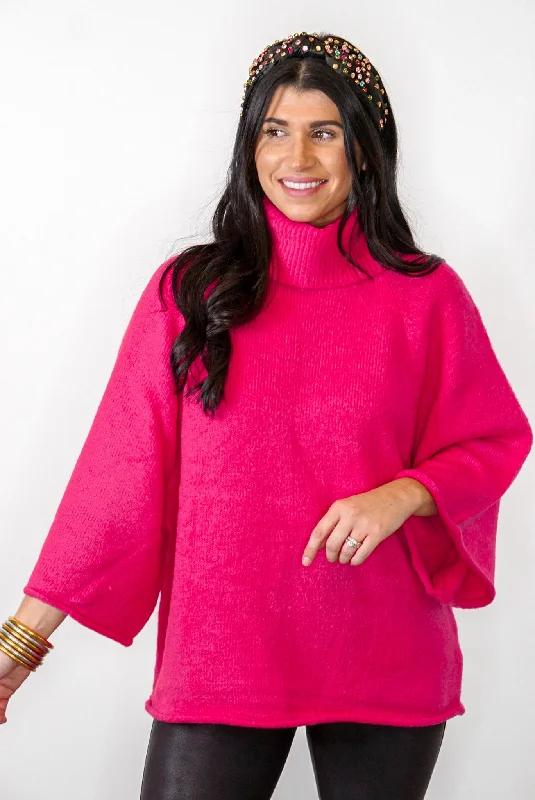 Plus - Size Women Sweater with a Flattering FitFire Away Hot Pink Turtleneck Sweater