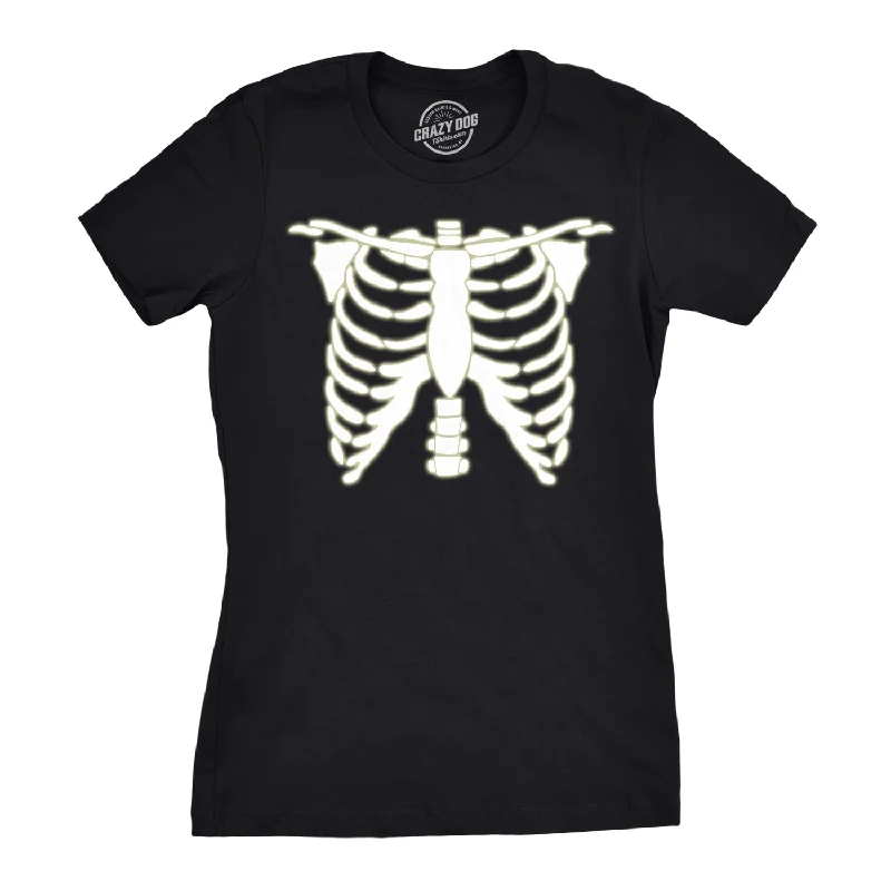 Distressed Women T Shirt with a Laid - Back AestheticGlowing Skeleton Rib Cage Halloween Women's T Shirt