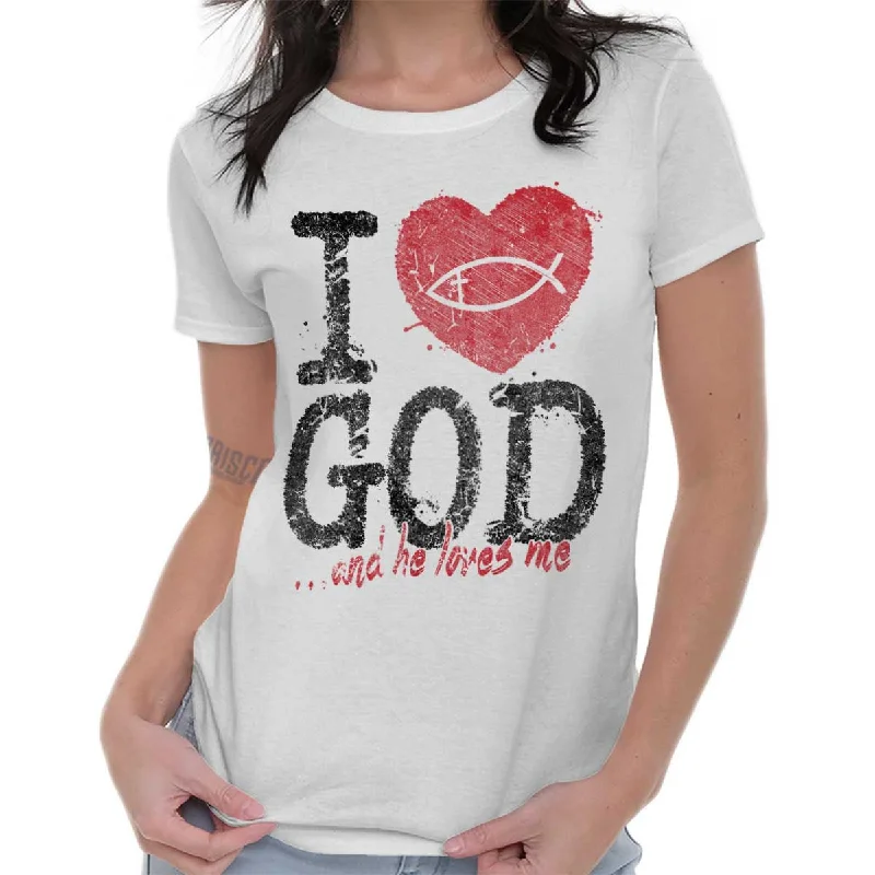 Graphic Print Women T Shirt for a Trendy StatementI Love God Ladies T Shirt