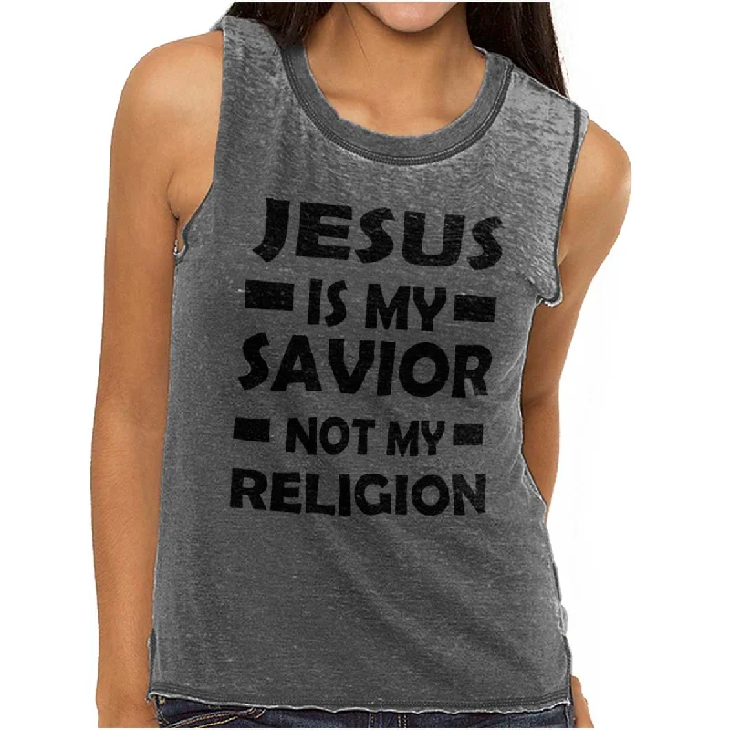 Graphic Print Women T Shirt for a Trendy StatementJesus is my Savior Junior Muscle Tee