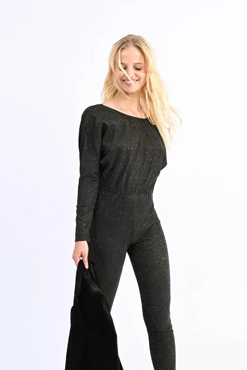 Hooded Women Sweater for Added Comfort and StyleMolly Bracken Black/Gold Lurex Jersey Jumpsuit