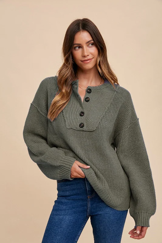 Lightweight Women Sweater for Spring and FallOlive Front Button Knit Sweater