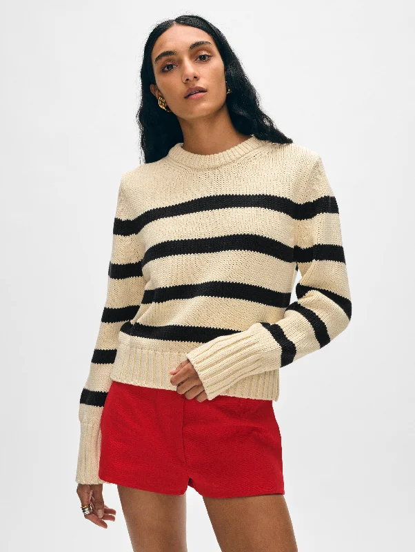 Chunky Knit Women Sweater for Winter WarmthOrganic Cotton Striped Crewneck